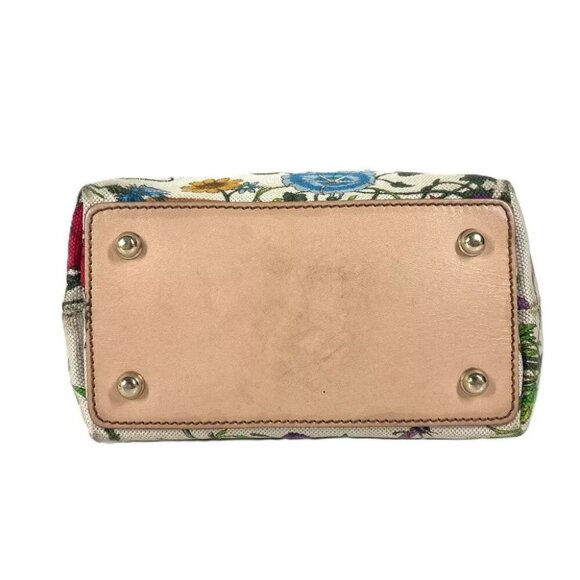 GUCCI 140203 Flora Bamboo Floral Flower Bag Tote Bag Hand Bag Canvas Multicolore - Picture 6 of 16